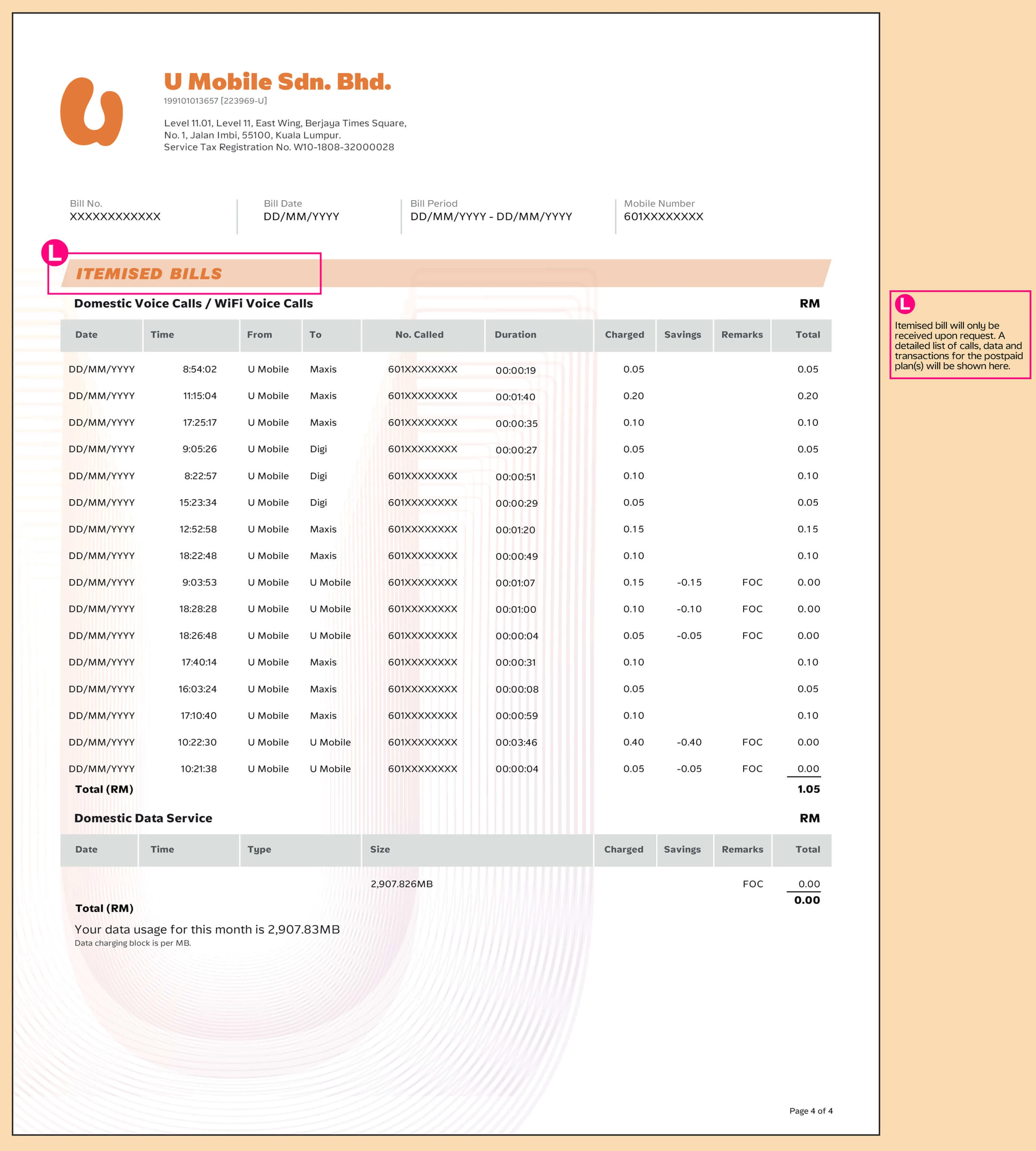 Postpaid Business Postpaid bill statement Step 4 Banner U Mobile